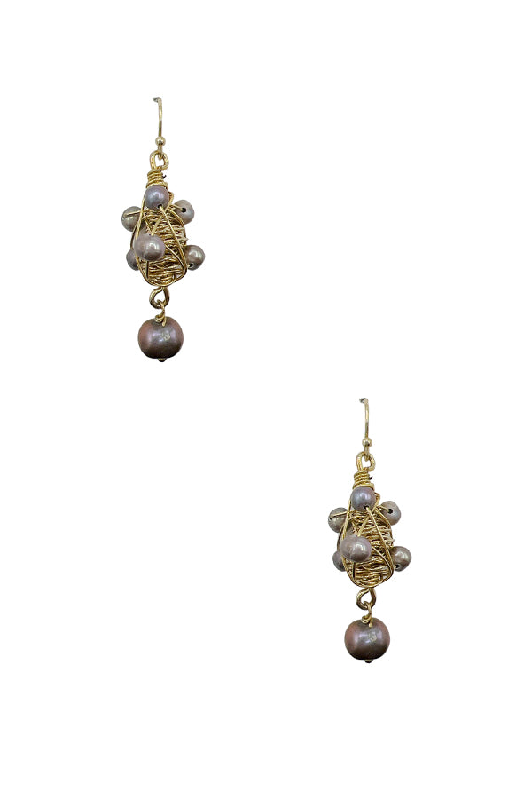 Wired Wrapped Pearl Dangle Earring