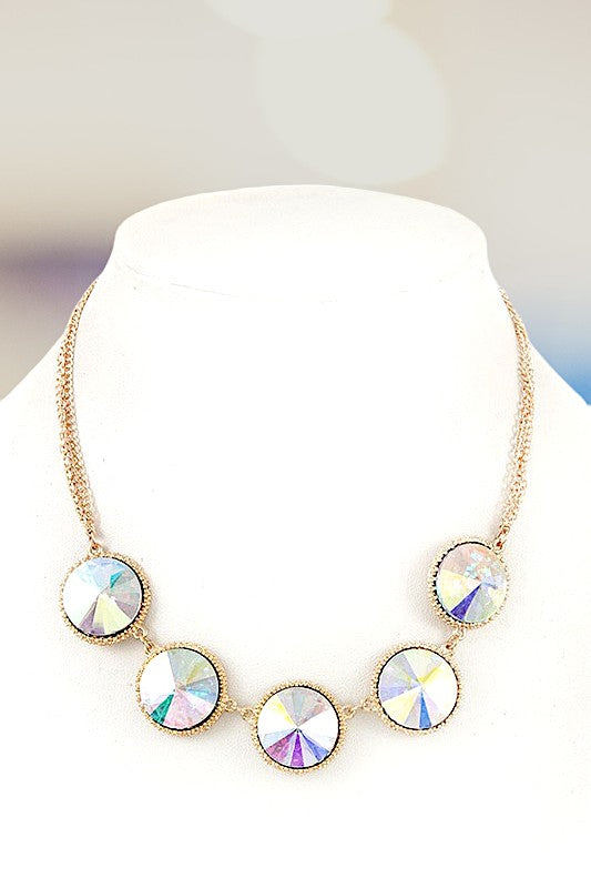 ROUND FRAMED CRYSTAL GEM NECKLACE