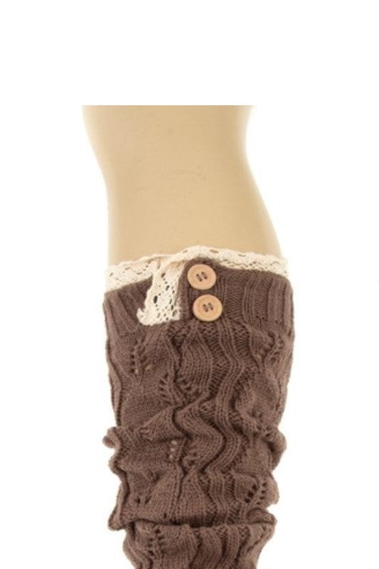 Cable Knit Lace Top Button Accent Legwarmer