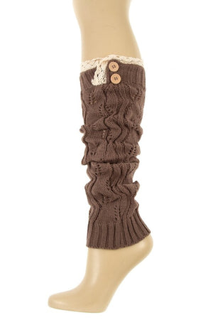 Cable Knit Lace Top Button Accent Legwarmer