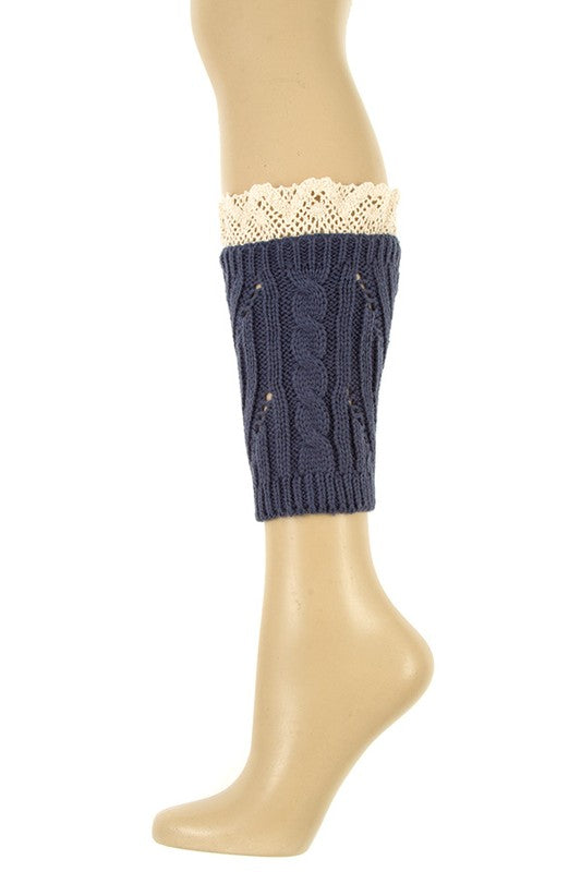 Cable Knit Crochet Accent Fashion Legwarmer