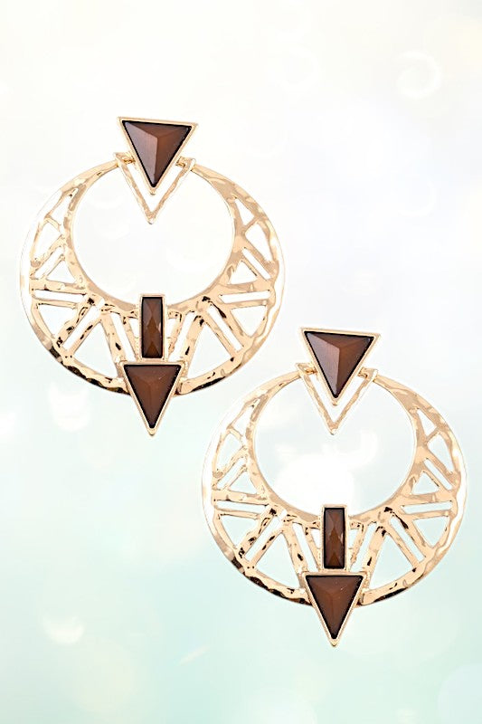 GEOMETRICAL CUT ROUND GEM ACCENT EARRING