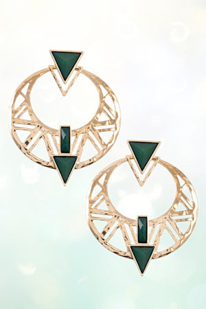 GEOMETRICAL CUT ROUND GEM ACCENT EARRING