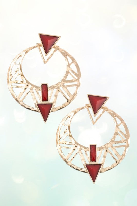 GEOMETRICAL CUT ROUND GEM ACCENT EARRING