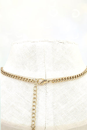 SQUARE FRAMED GEMSTONE LINK BIB NECKLACE SET