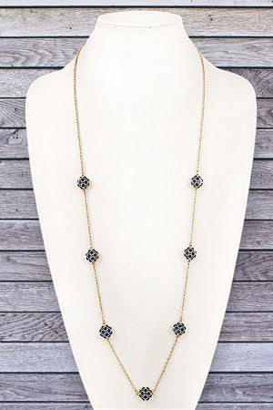 ETCHED FLORAL STATIONED ELONGATED NECKLACE