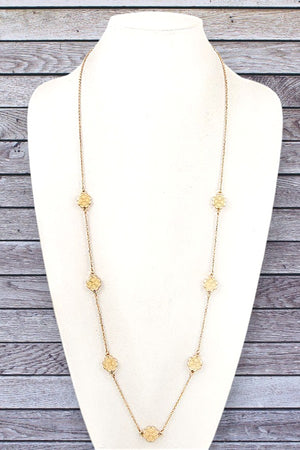 ETCHED FLORAL STATIONED ELONGATED NECKLACE