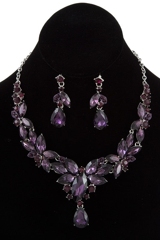 CRYSTAL GEM MARQUISE CUT EVENING NECKLACE SET