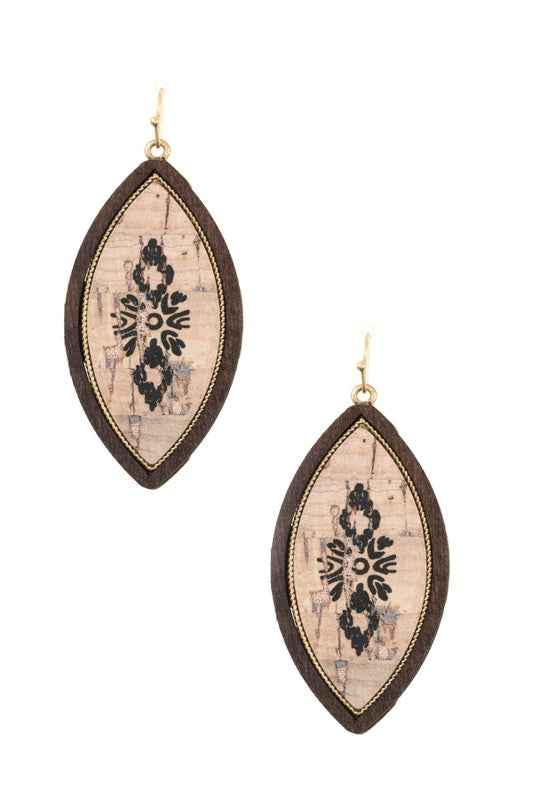 MARQUISE ETCHED WOOD LIKE EARRING