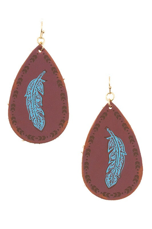 ETCHED FEATHER TEARDROP EARRING