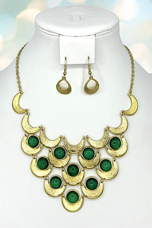 Scalloped Gem Pave Bib Necklace Set