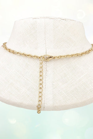 SEMI FLORAL ACRYLIC BIB GOLD CHAIN NECKLACE AND MARQUISE GEM DROP EARRING SET
