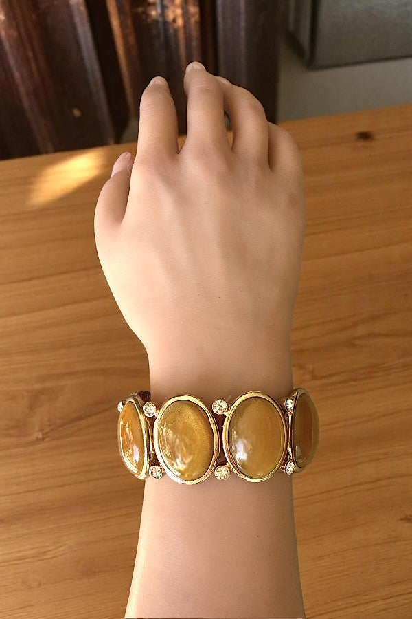 OVAL GEMSTONE LINK STRETCH BRACELET