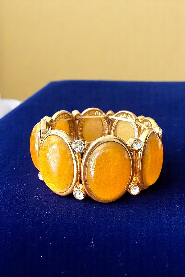 OVAL GEMSTONE LINK STRETCH BRACELET