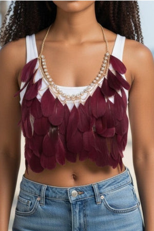 EXQUISITE MULTI FEATHER DROP CHAIN LINK NECKLACE CROP TOP