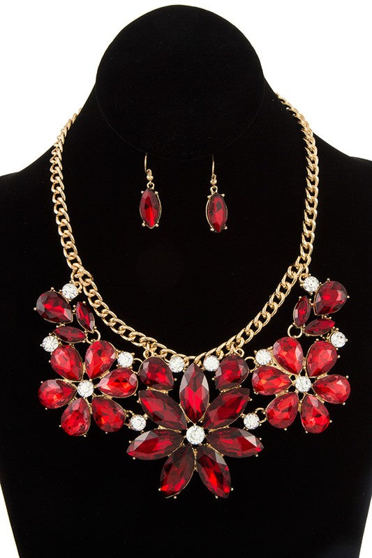 CRYSTAL FLORAL BIBNECKLACE SET