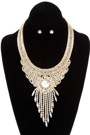 CHAIN AND RHINESTONE FRGINE DROP NECKLACE SET