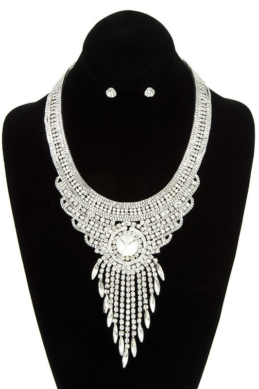 CHAIN AND RHINESTONE FRGINE DROP NECKLACE SET