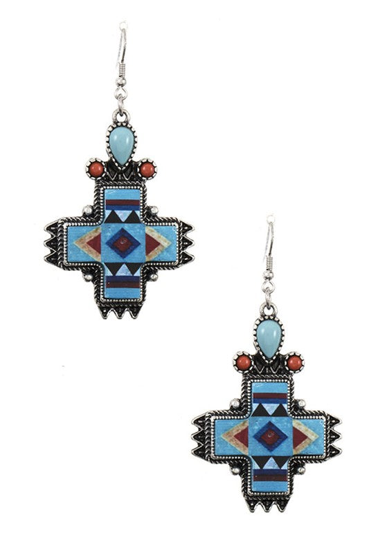 MINI FAUX GEM TRIBAL CROSS EARRING