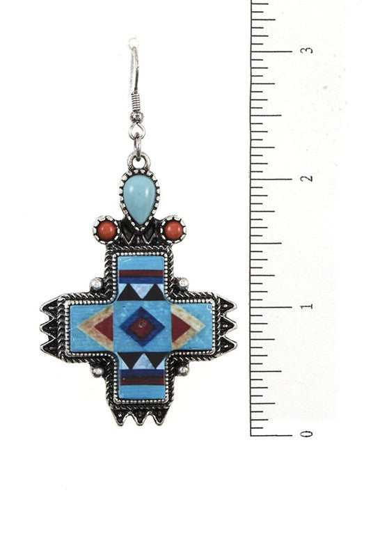 MINI FAUX GEM TRIBAL CROSS EARRING