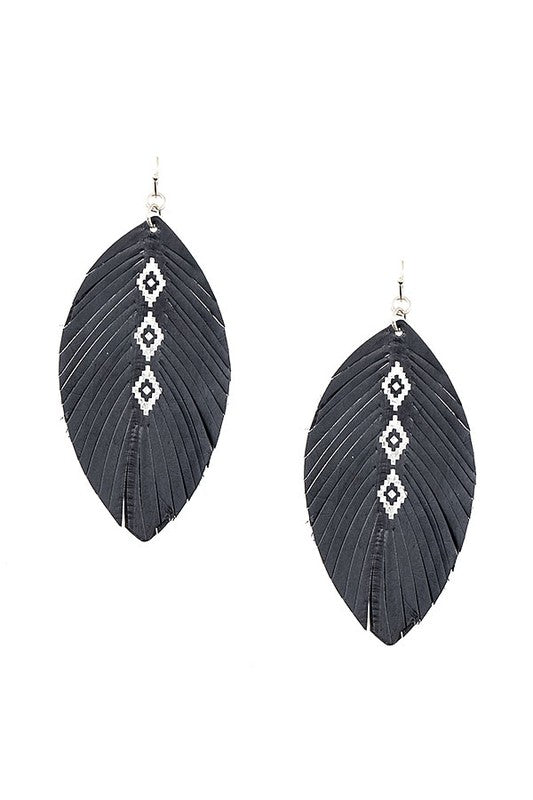 DIAMOND PRINT FRINGE LEAF EARRING