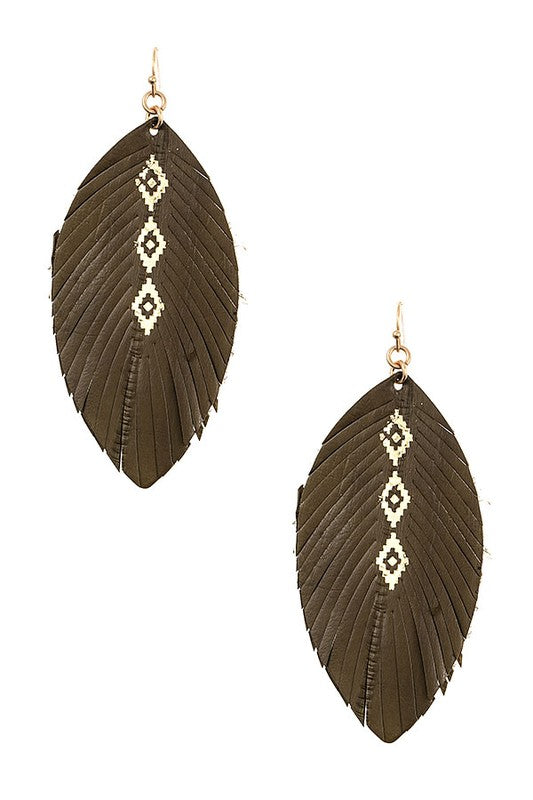 DIAMOND PRINT FRINGE LEAF EARRING