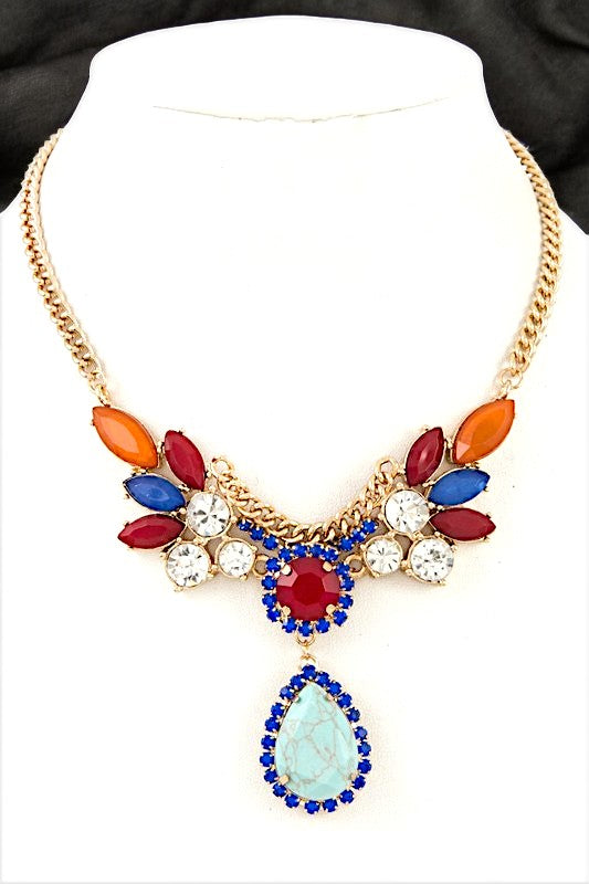 MIX JEWEL FRAMED BIB STATEMENT NECKLACE