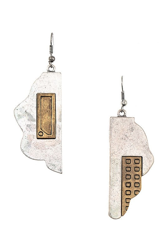 ETCHED BUILDING DANGLE EARRING