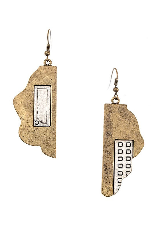 ETCHED BUILDING DANGLE EARRING