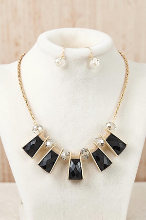 FACETED RECTANGULAR GEM BIB NECKLACE AND MATCHING EARRINGS