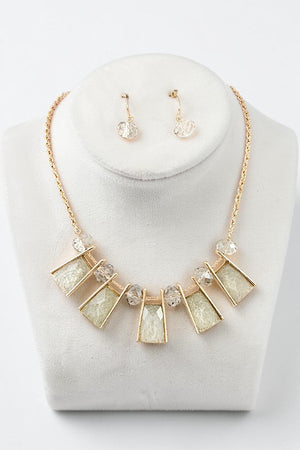 FACETED RECTANGULAR GEM BIB NECKLACE AND MATCHING EARRINGS