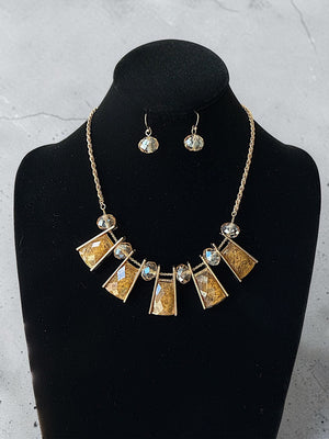 FACETED RECTANGULAR GEM BIB NECKLACE AND MATCHING EARRINGS
