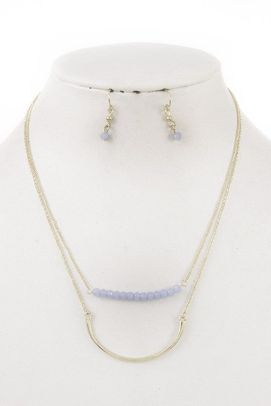 ALIGNED BEADS AND CURVED PENDANT NECKLACE SET