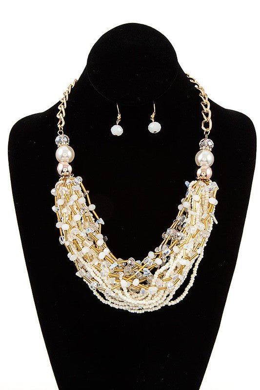 Mix Bead Chunky Bib Necklace Set