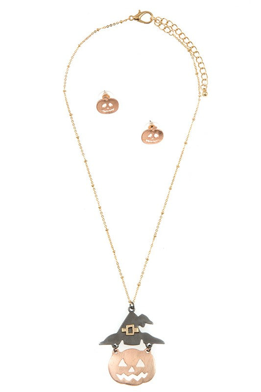 Pumpkin Witch Pendant Necklace Set