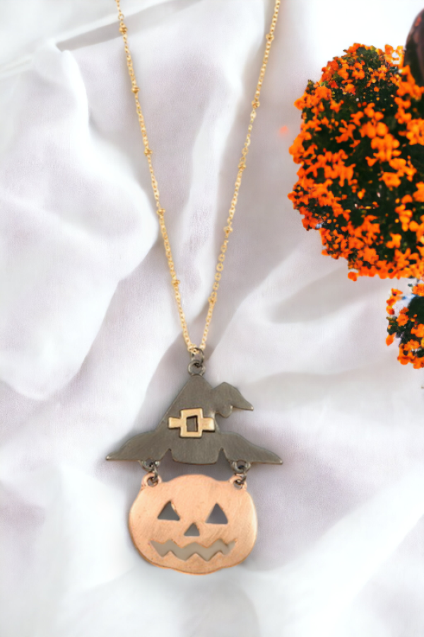 Pumpkin Witch Pendant Necklace Set