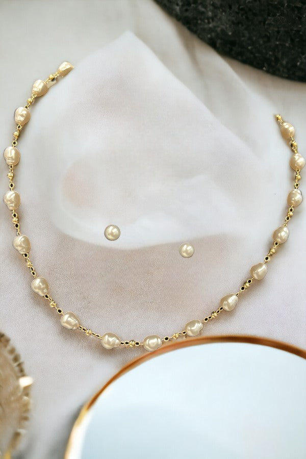 Freshwater Pearl Bead Station Necklace Set