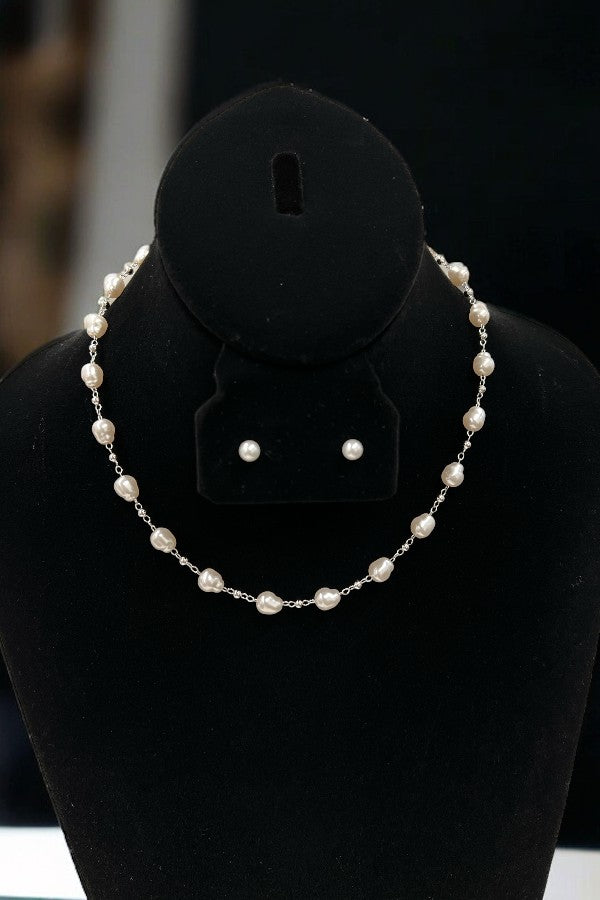 Freshwater Pearl Bead Station Necklace Set
