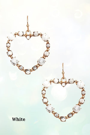 GEM STUDDED HEART DANGLE EARRING
