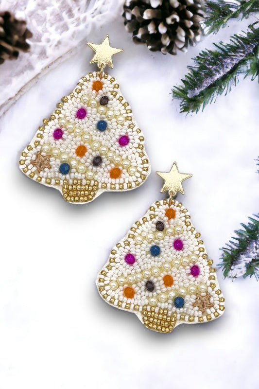 Beaded Christmas Tree Drop Earring