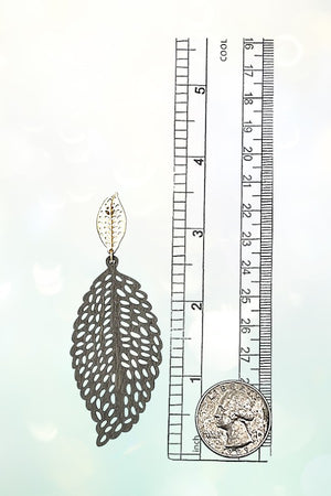 WOODEN LEAF CUT OUT DROP EARRING