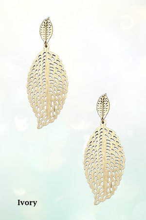WOODEN LEAF CUT OUT DROP EARRING