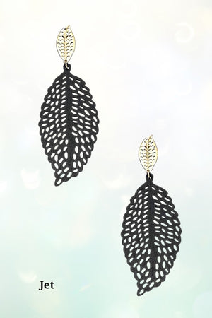 WOODEN LEAF CUT OUT DROP EARRING