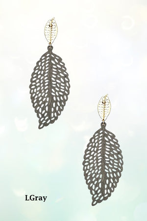 WOODEN LEAF CUT OUT DROP EARRING