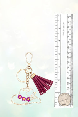 FLORAL BEAD COWBOY HAT CUT OUT TASSEL KEYCHAIN