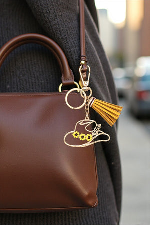 FLORAL BEAD COWBOY HAT CUT OUT TASSEL KEYCHAIN