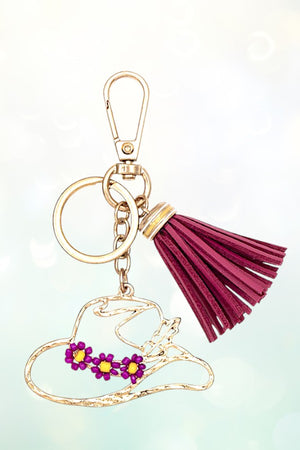 FLORAL BEAD COWBOY HAT CUT OUT TASSEL KEYCHAIN