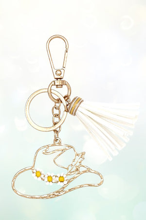 FLORAL BEAD COWBOY HAT CUT OUT TASSEL KEYCHAIN