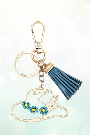 FLORAL BEAD COWBOY HAT CUT OUT TASSEL KEYCHAIN