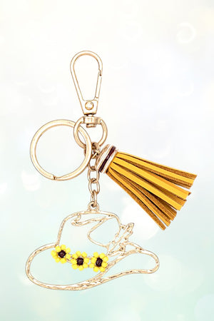 FLORAL BEAD COWBOY HAT CUT OUT TASSEL KEYCHAIN